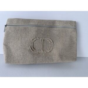 Authentic Christian Dior Linen Logo Cosmetic Makeup Pouch Bag
